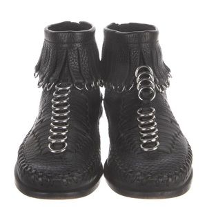 Alexander Wang Montana Pebbled Leather Moccasin Bootie Black Size 40 Black
